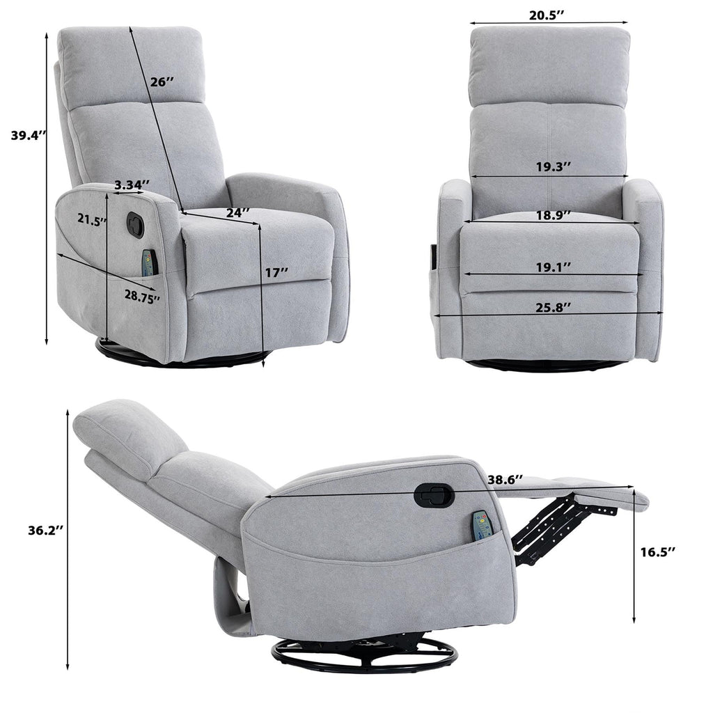 Gray Manual Swivel Glider Recliner with Massage X48365