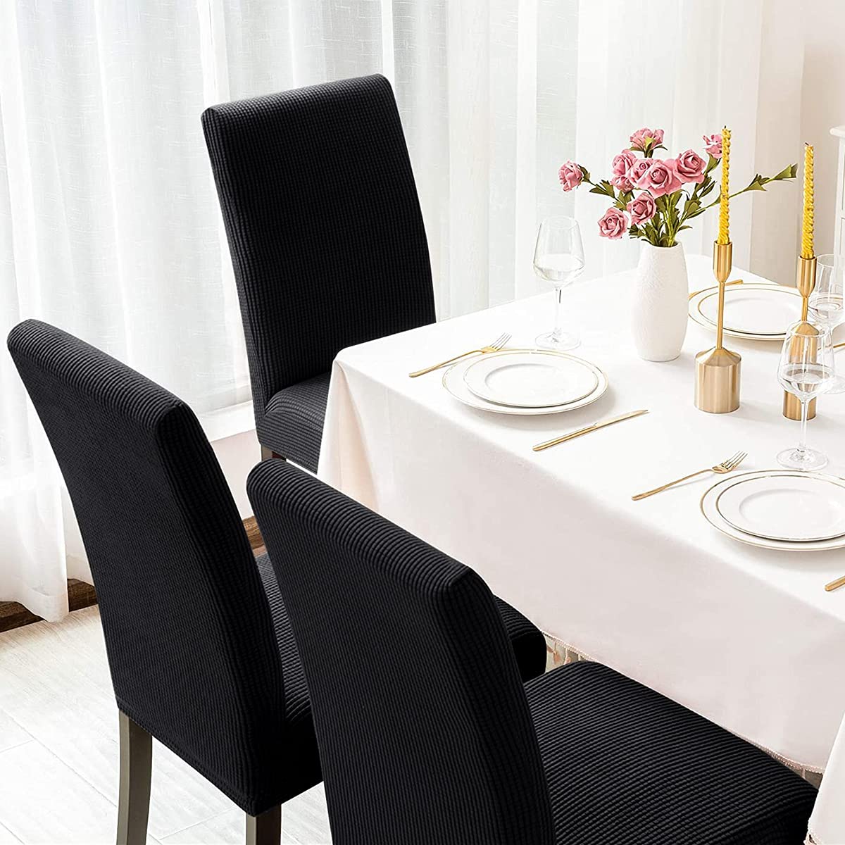 Black 6 Pack Dining Chair Covers Y74138