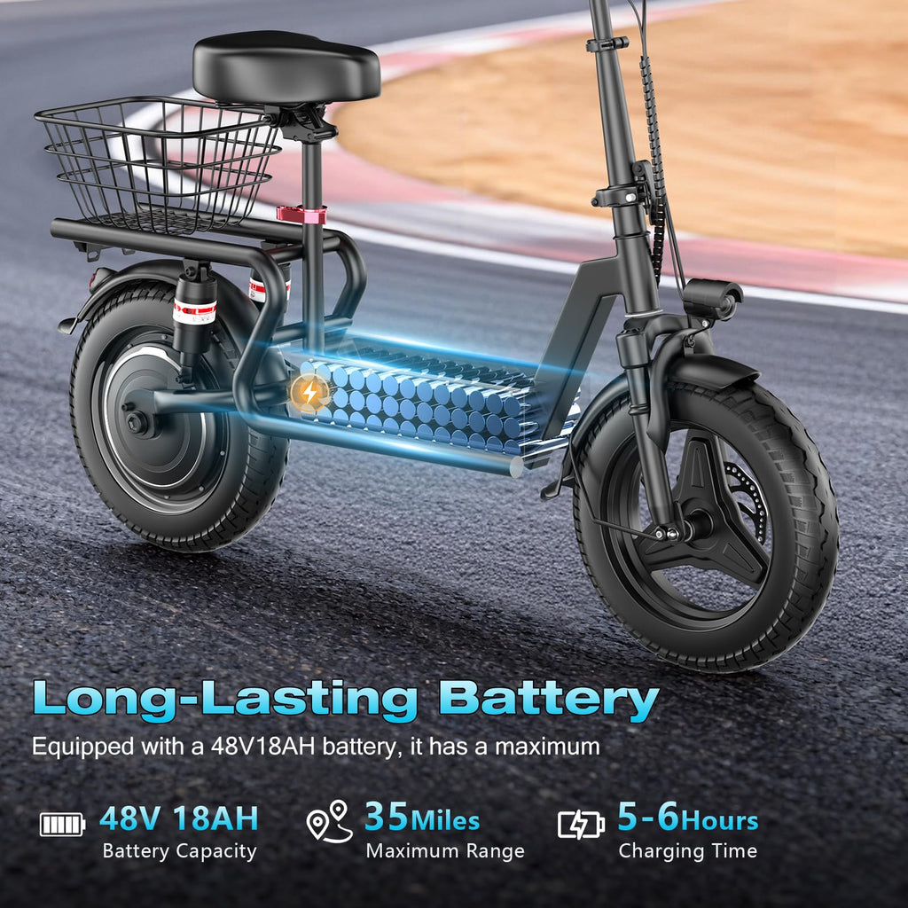 Electric Scooter with Seat, 1000W Peak Motor, 25 MPH, 14" Pneumatic Tires W991951