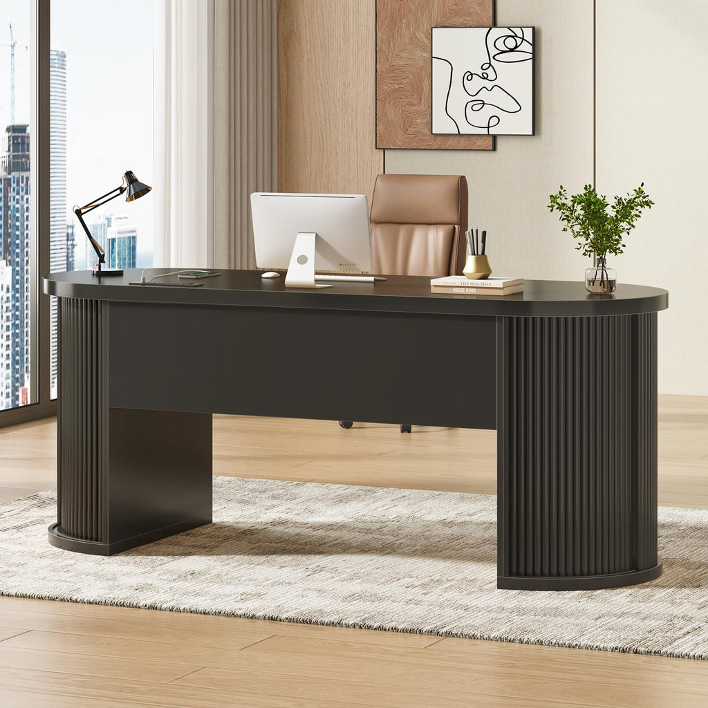 58.3" x 21.7" Fluted Executive Desk with 2 Drawers C9359