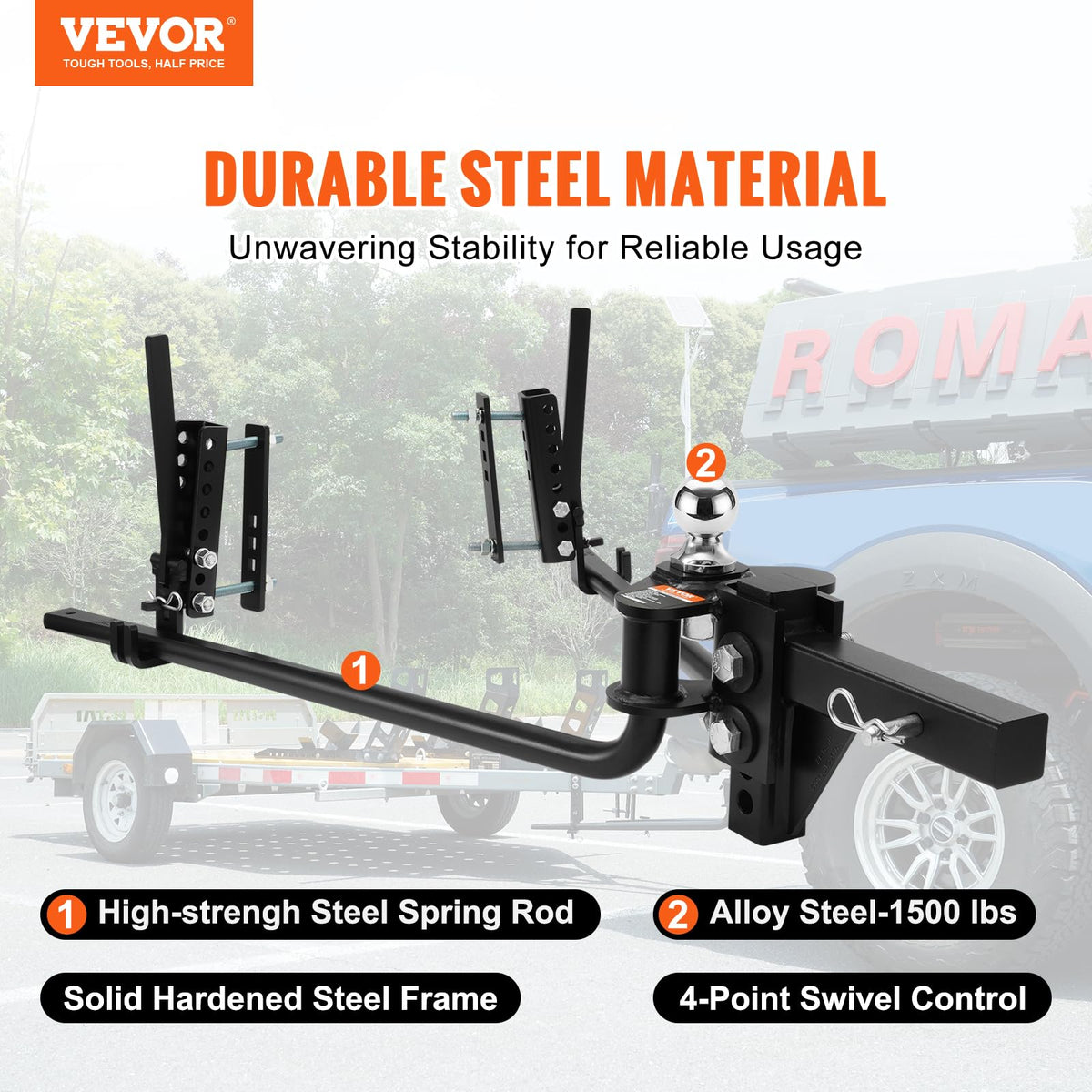 1500 lbs Capacity Weight Distribution Hitch with 2-Inch Steel Shank X2192