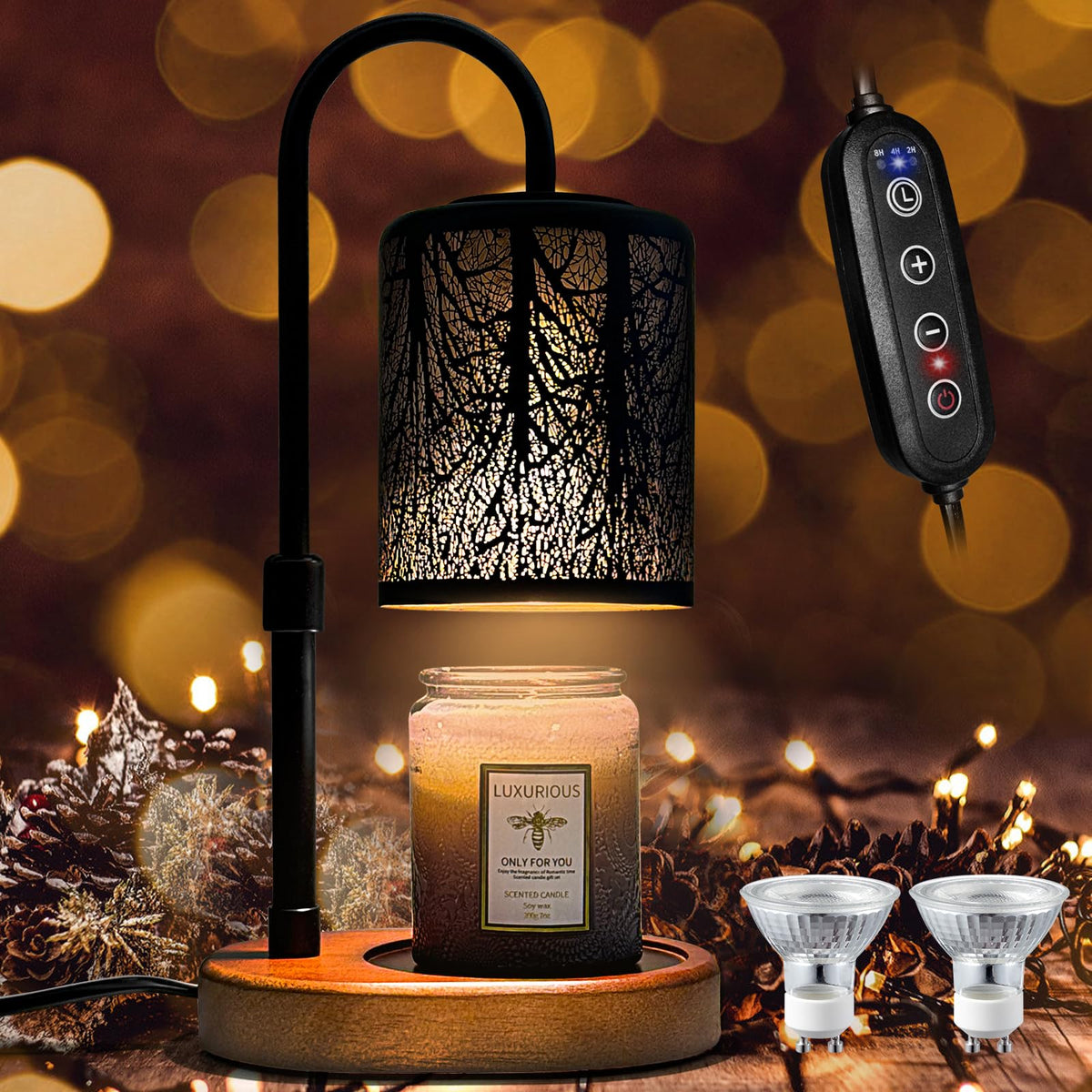 Black Adjustable Height Electric Candle Warmer with Timer and Dimmer E394504
