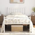 Twin Size White Metal Platform Bed Frame with Spindle Headboard S11607