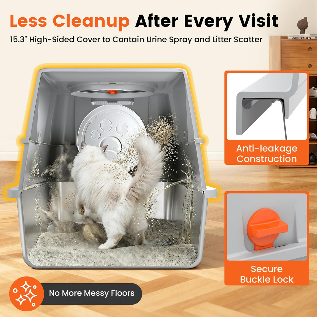 XL Stainless Steel Litter Box with Lid M445