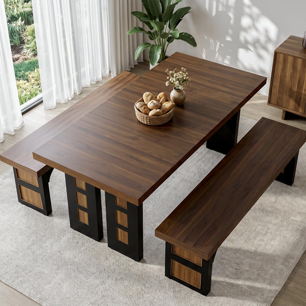 70.9" Wood Dining Table Set with 2 Benches G3214