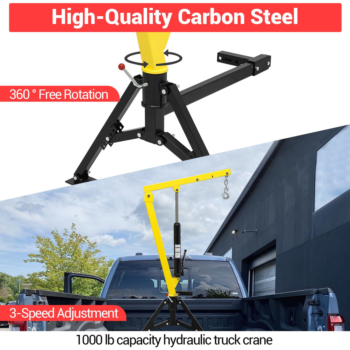 Hydraulic 1000Lbs Hitch-Mounted 360° Swivel Pickup Truck Crane M5203
