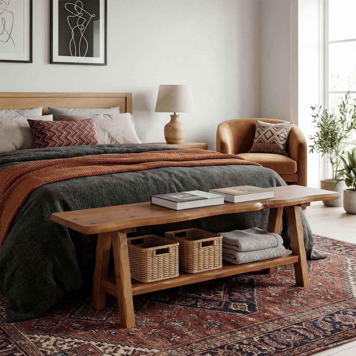 Brown Solid Wood Entryway Bench L651078