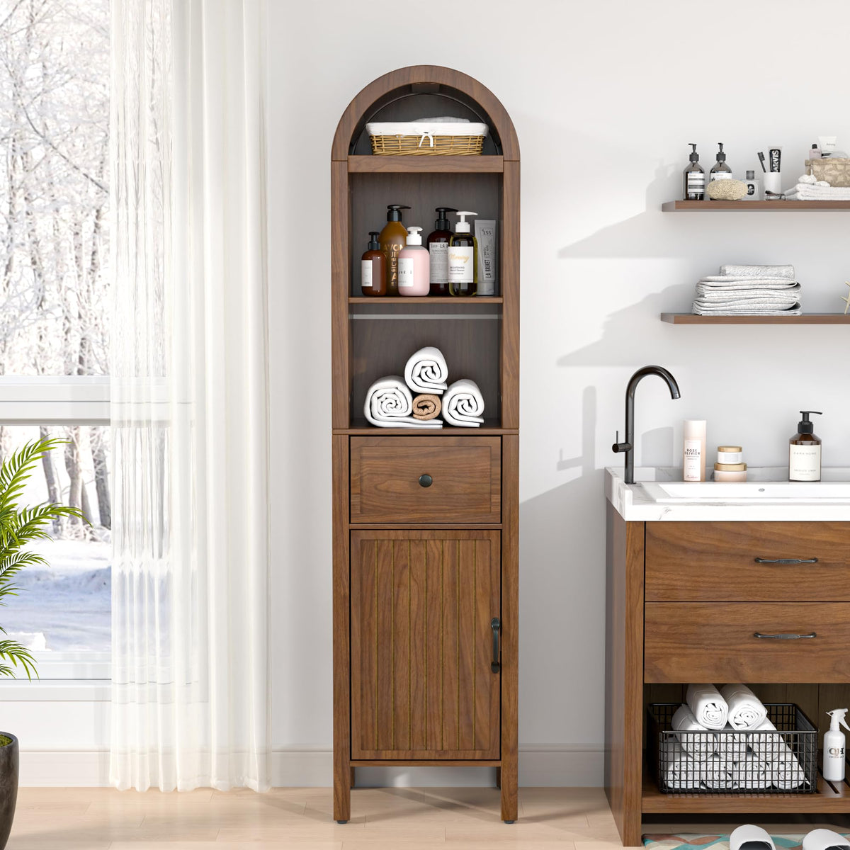 64" Tall Bathroom Storage Cabinet with Adjustable Shelves T3820