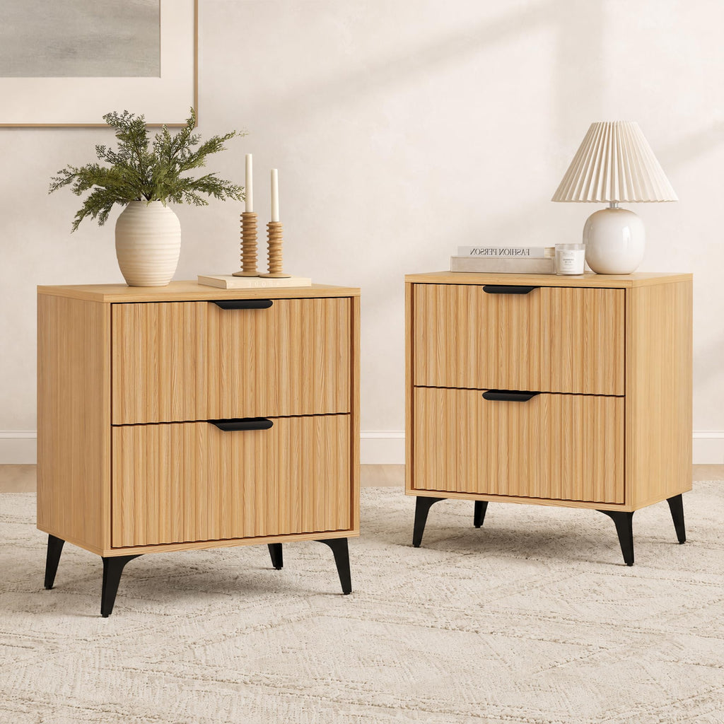 Wood Nightstand Set of 2 with 2 Drawers T355
