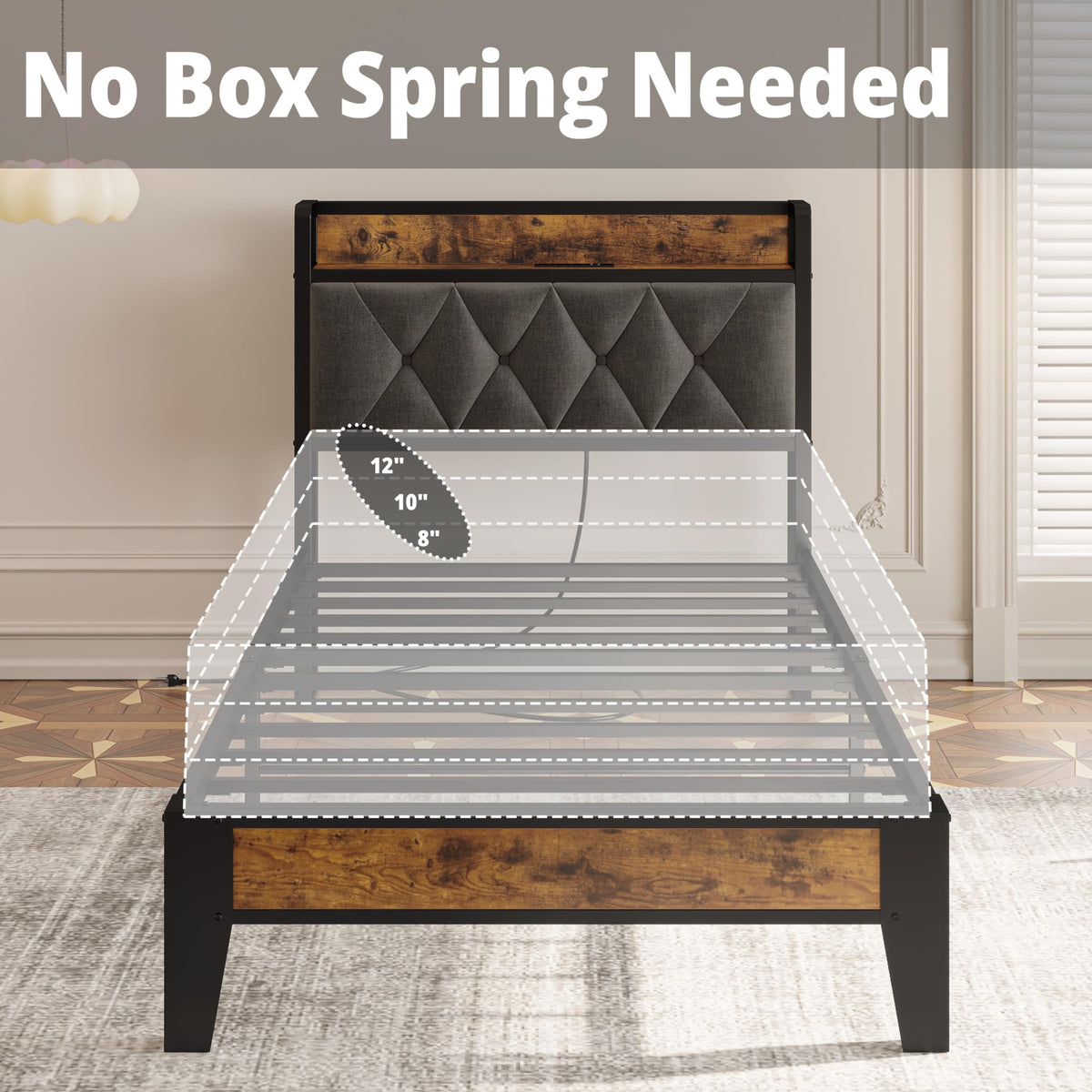Twin Bed Frame with Storage Headboard Z577