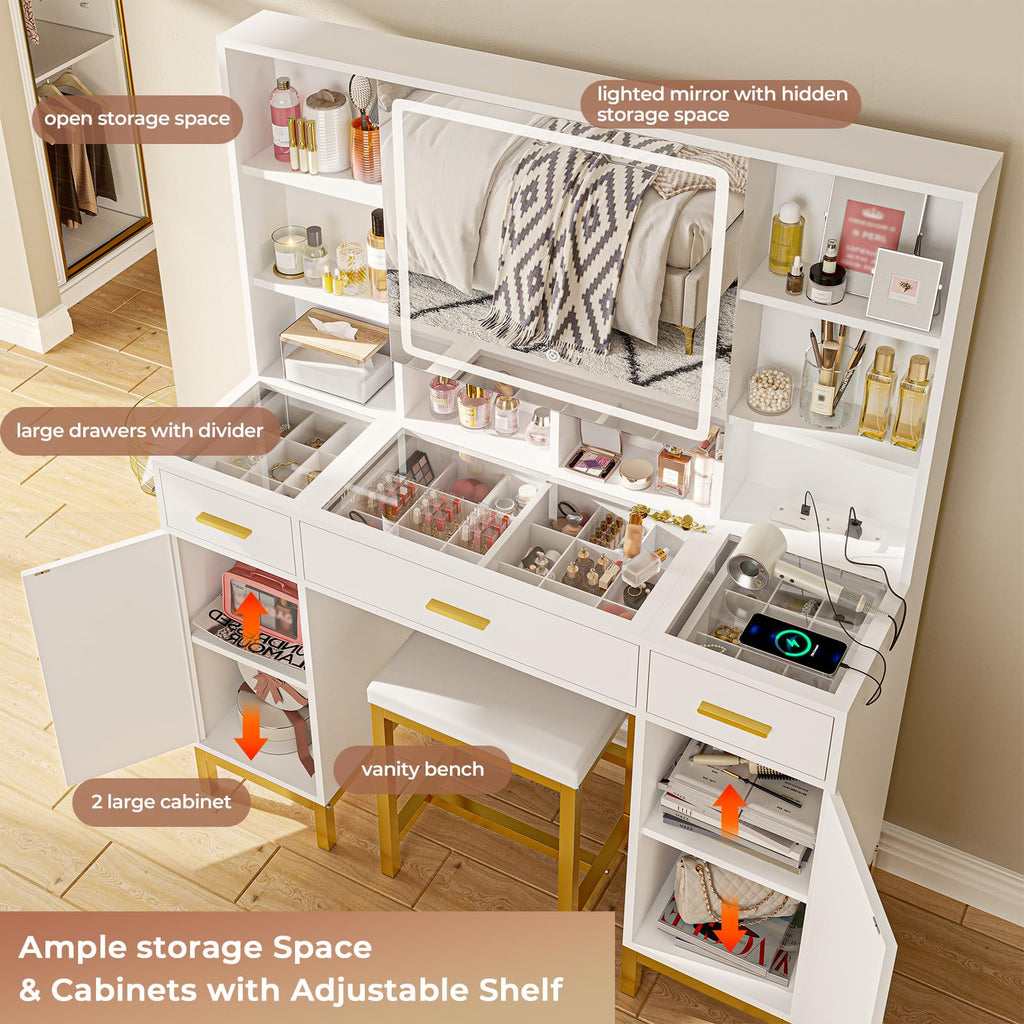 White Vanity Desk with Mirror and Lights I688