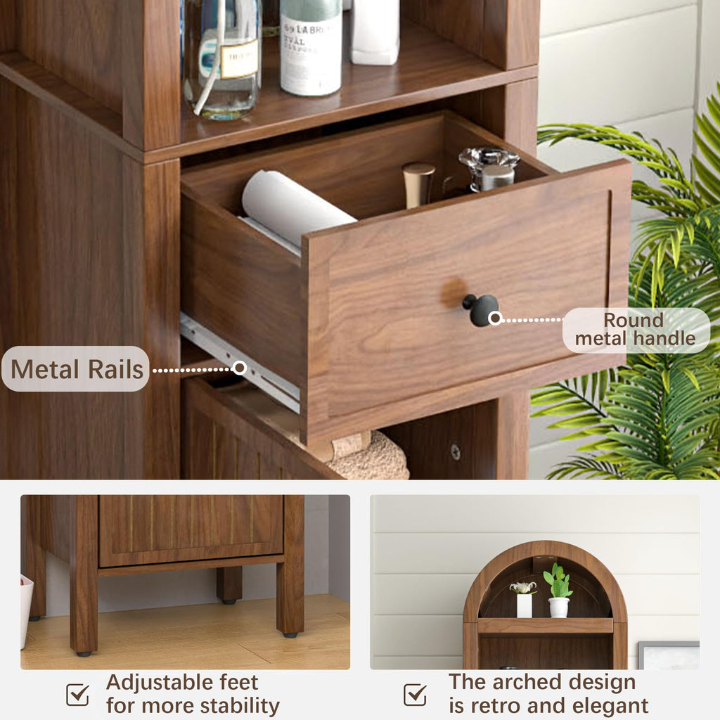 64" Tall Bathroom Storage Cabinet with Adjustable Shelves T3820