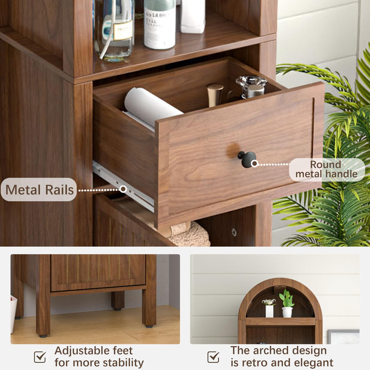 64" Tall Bathroom Storage Cabinet with Adjustable Shelves T3820