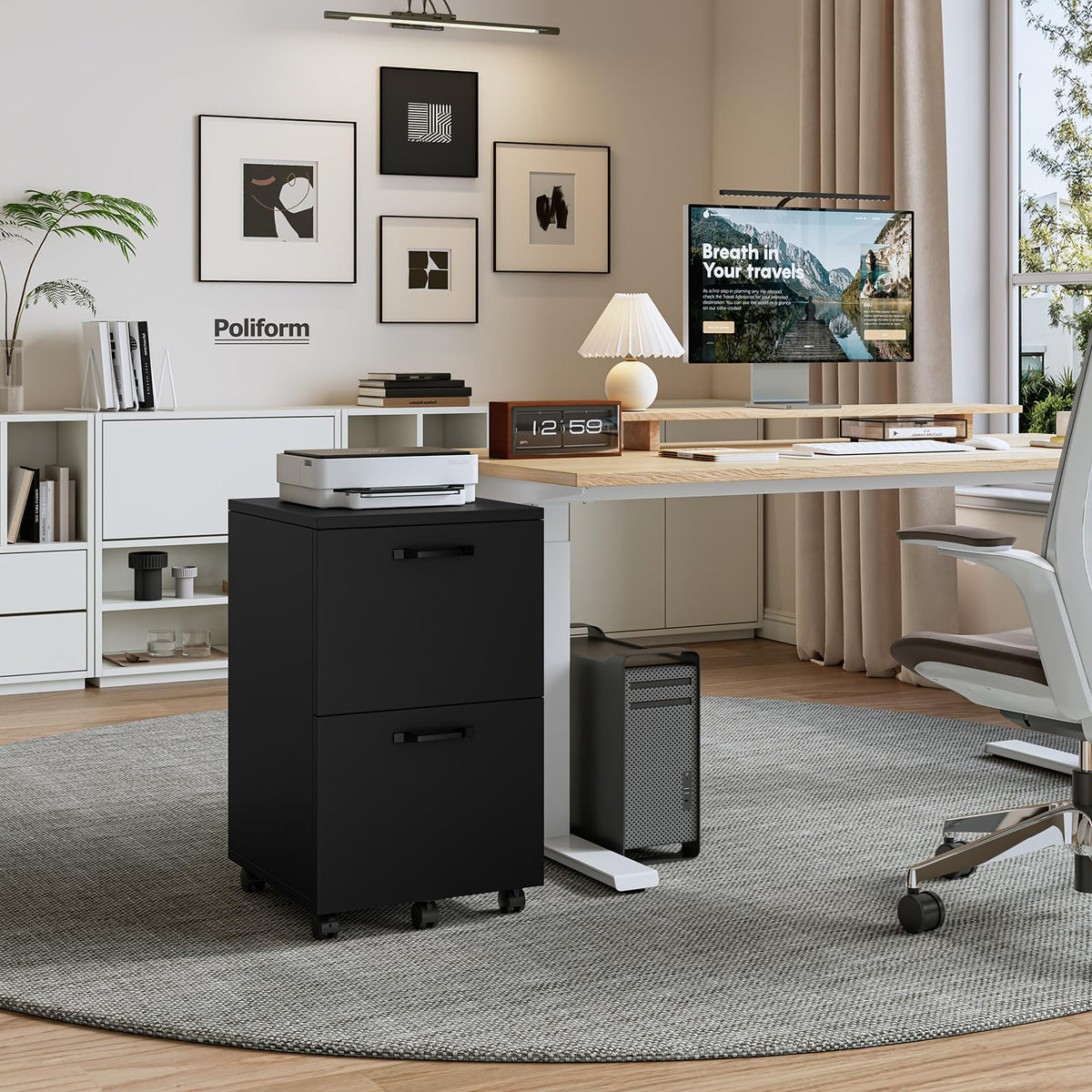 Black 2 Drawer Rolling Wood Filing Cabinet C276044