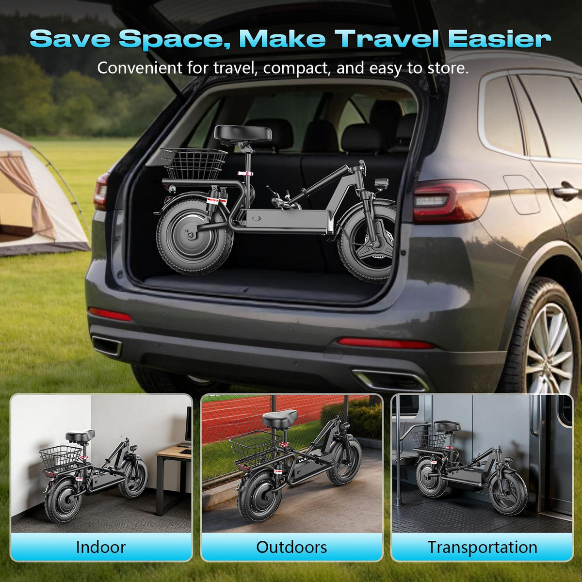 Electric Scooter with Seat, 1000W Peak Motor, 25 MPH, 14" Pneumatic Tires W991951