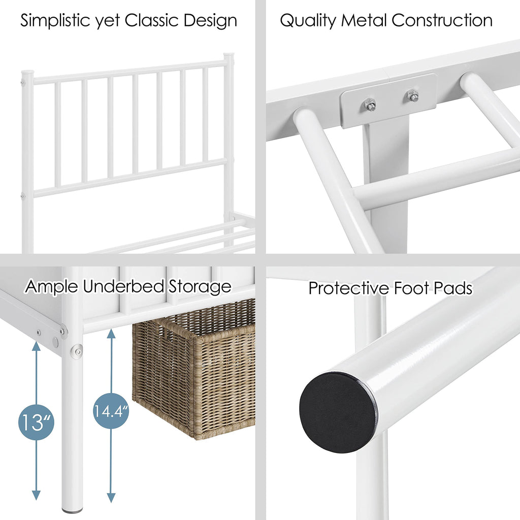 Twin Size White Metal Platform Bed Frame with Spindle Headboard S11607