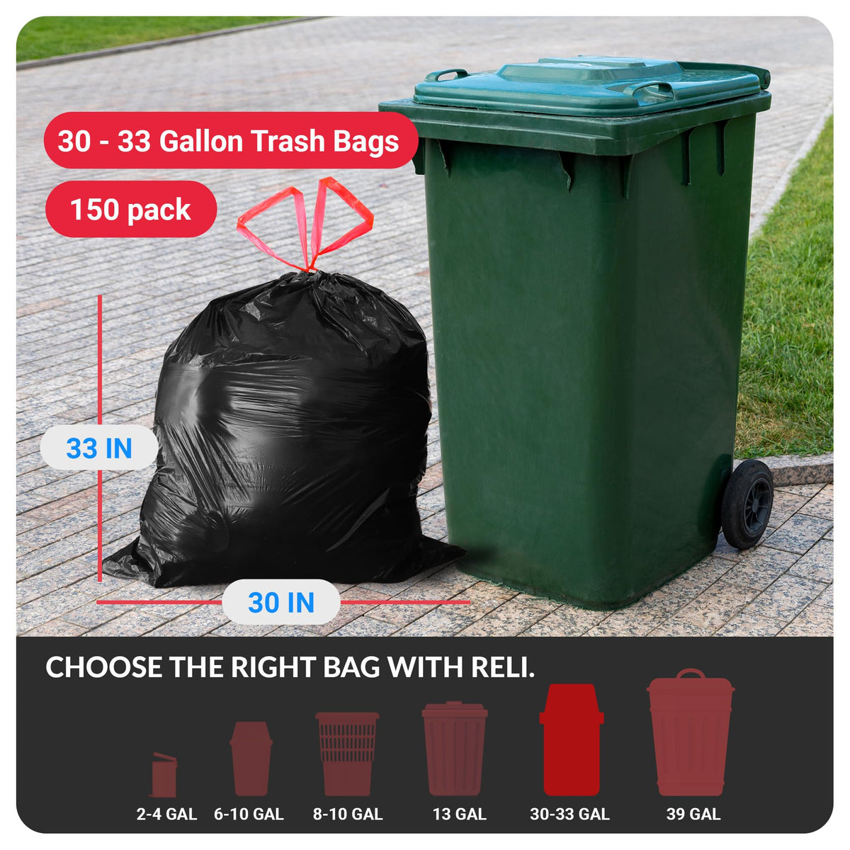 30 Gallon Black Drawstring Trash Bags 150 Count N619680