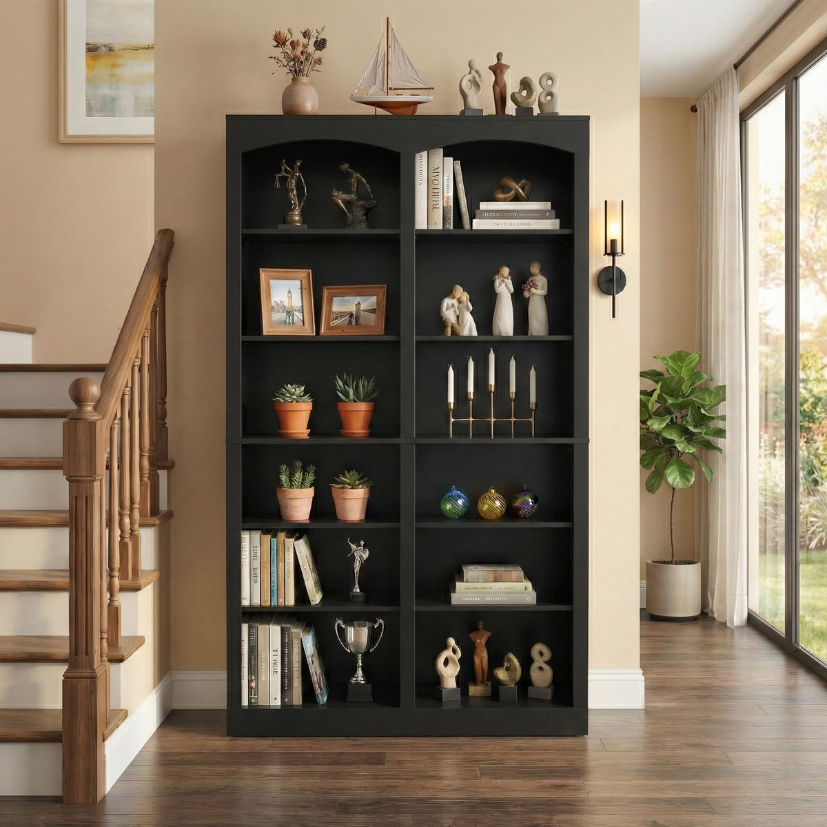 71" Tall Black 12-Tier Wood Bookcase Z254