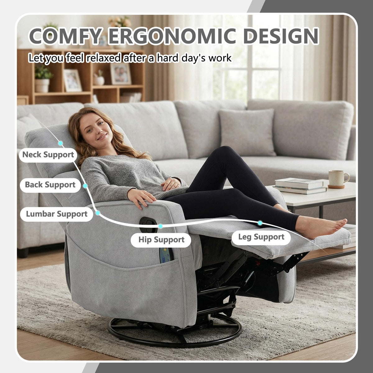 Gray Manual Swivel Glider Recliner with Massage X48365