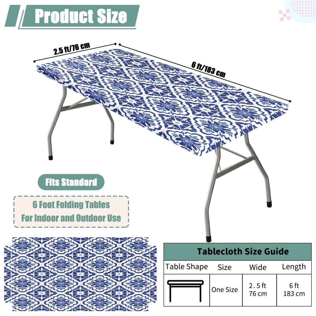 6 Ft Rectangle Water Resistant Tablecloth T595