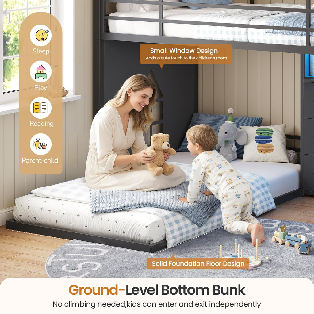 Twin Over Twin Bunk Bed with 9 Storage Drawers H700