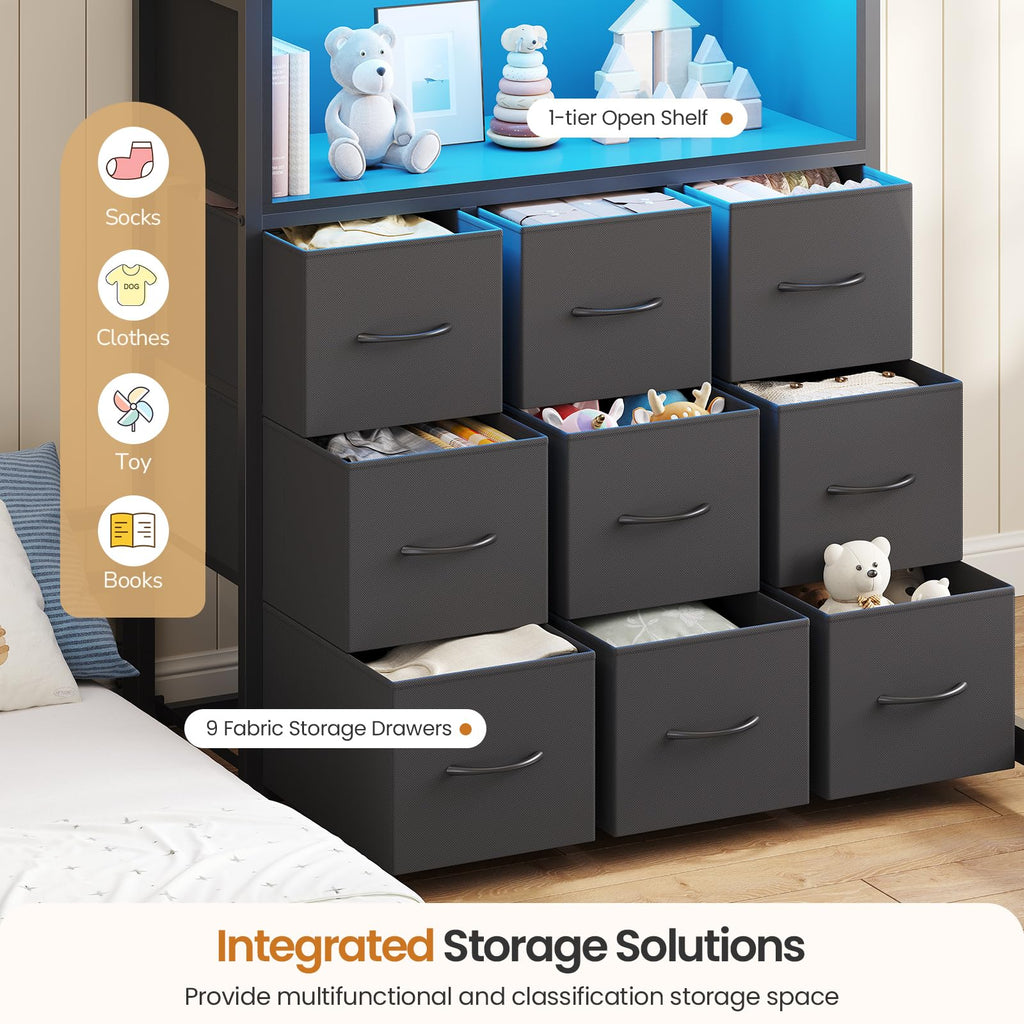 Twin Over Twin Bunk Bed with 9 Storage Drawers H700
