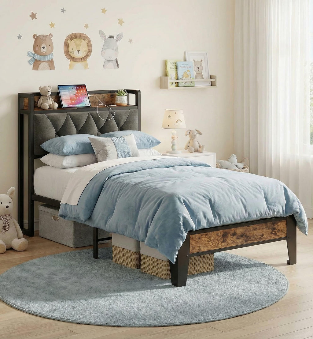 Twin Bed Frame with Storage Headboard Z577