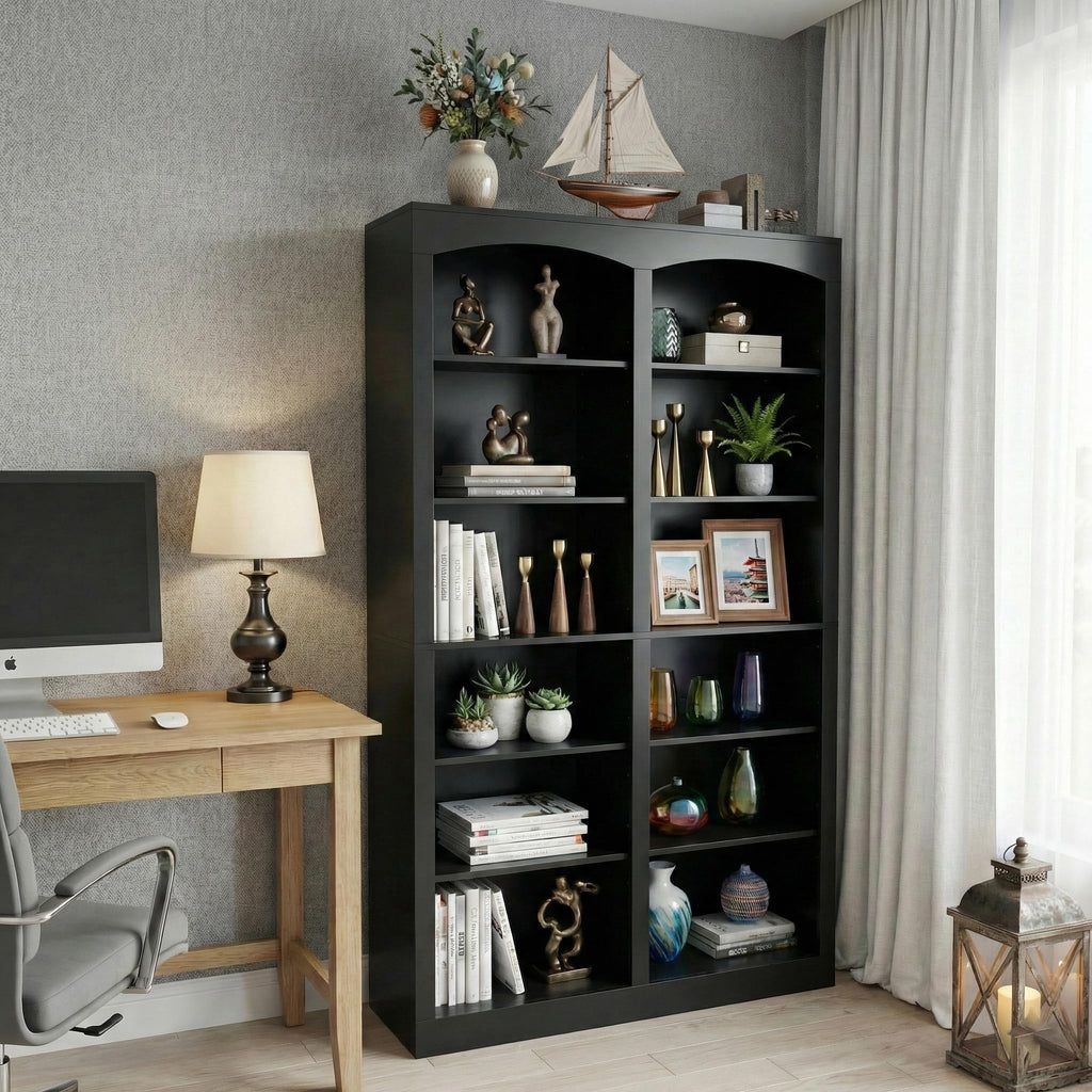 71" Tall Black 12-Tier Wood Bookcase Z254