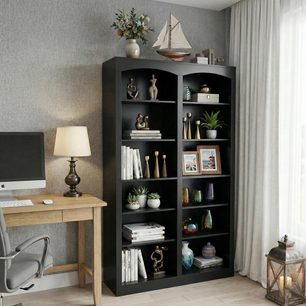 71" Tall Black 12-Tier Wood Bookcase Z254