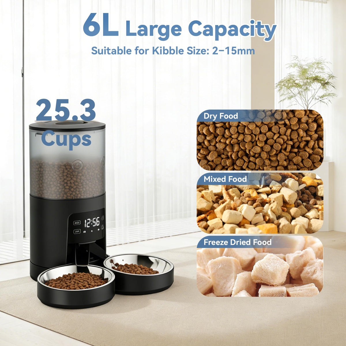 Automatic Cat Feeder for 2 Cats, 6L Black Y924866