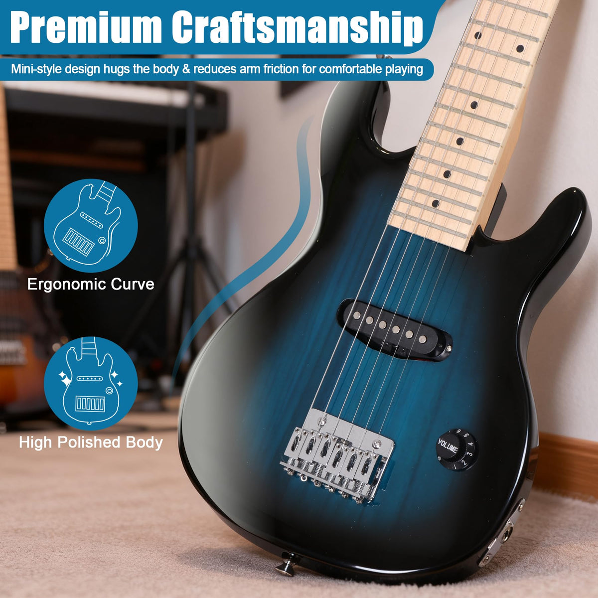 30" Blue Electric Guitar Beginner Kit with Amp and Bag E4624