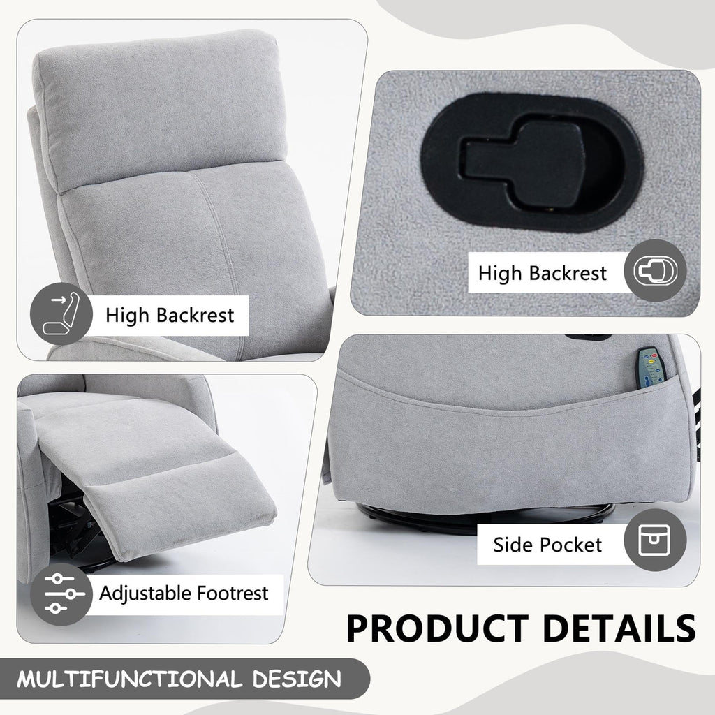 Gray Manual Swivel Glider Recliner with Massage X48365