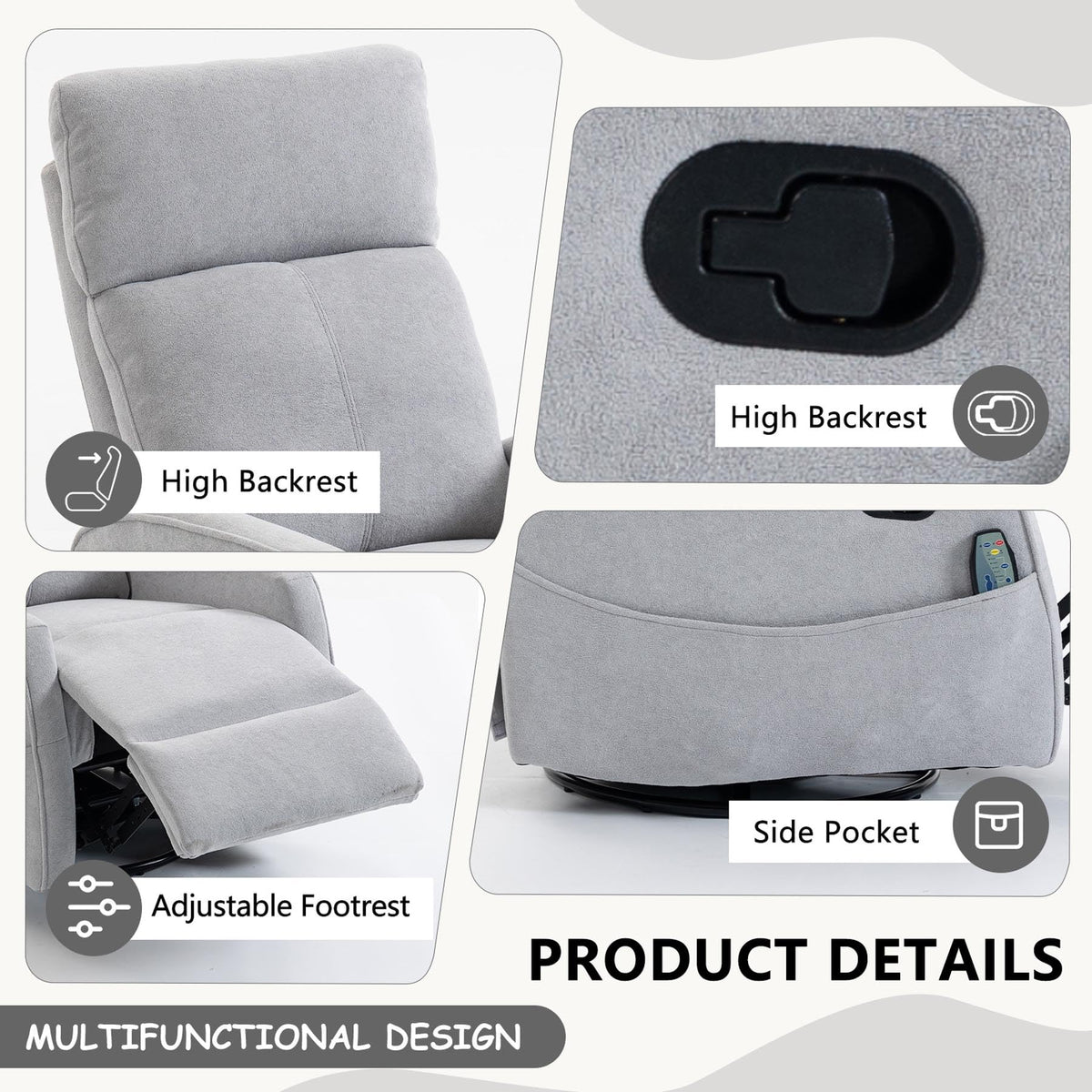 Gray Manual Swivel Glider Recliner with Massage X48365