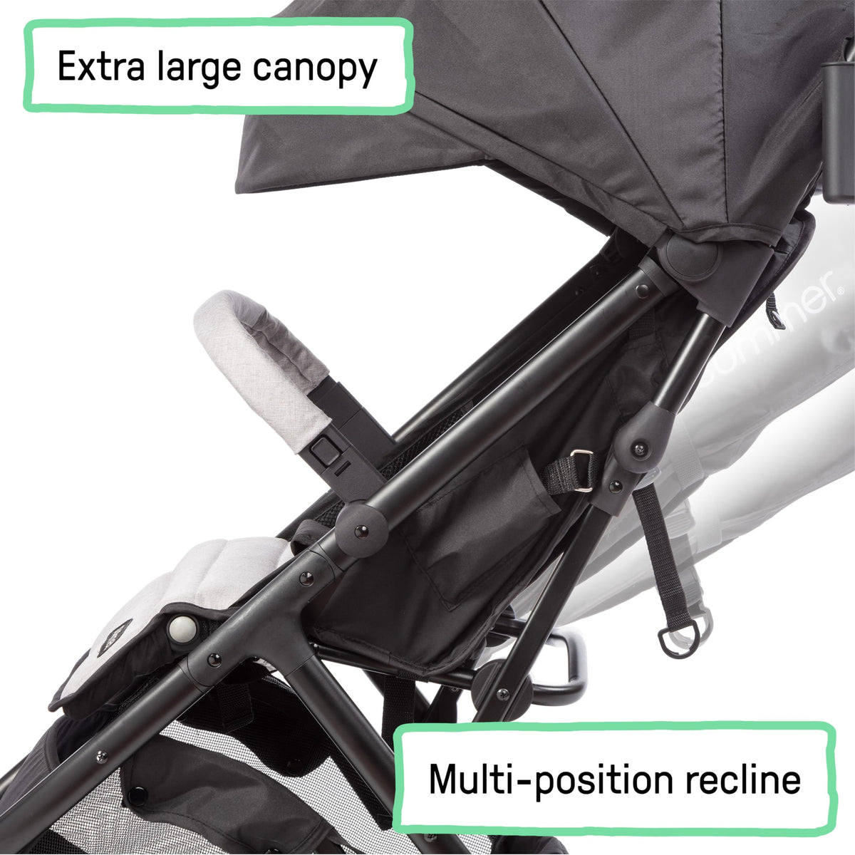 Compact Fold Stroller with Oversized Canopy and Extra-Large Storage, Gray D851127