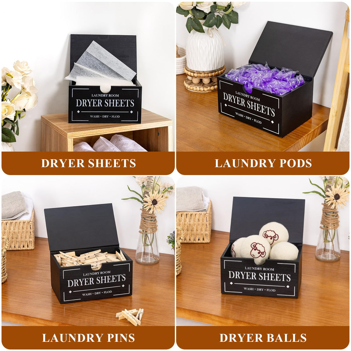 Black Dryer Sheet Holder with Lid C3368