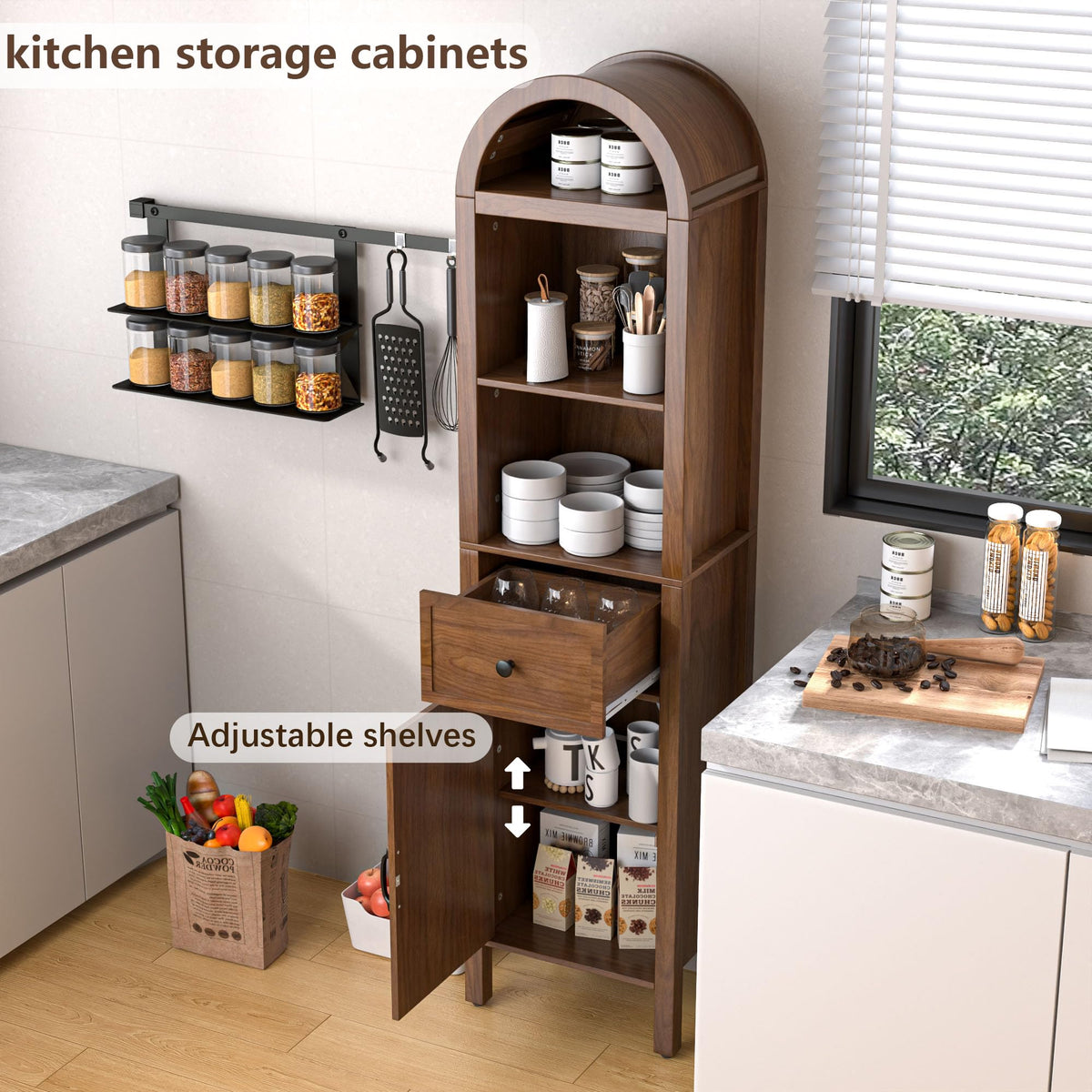 64" Tall Bathroom Storage Cabinet with Adjustable Shelves T3820