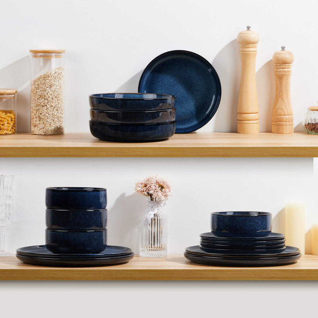 Stoneware Pasta Bowls Set of 4, 35oz Ceramic Bowls, Sapphire Blue V478788