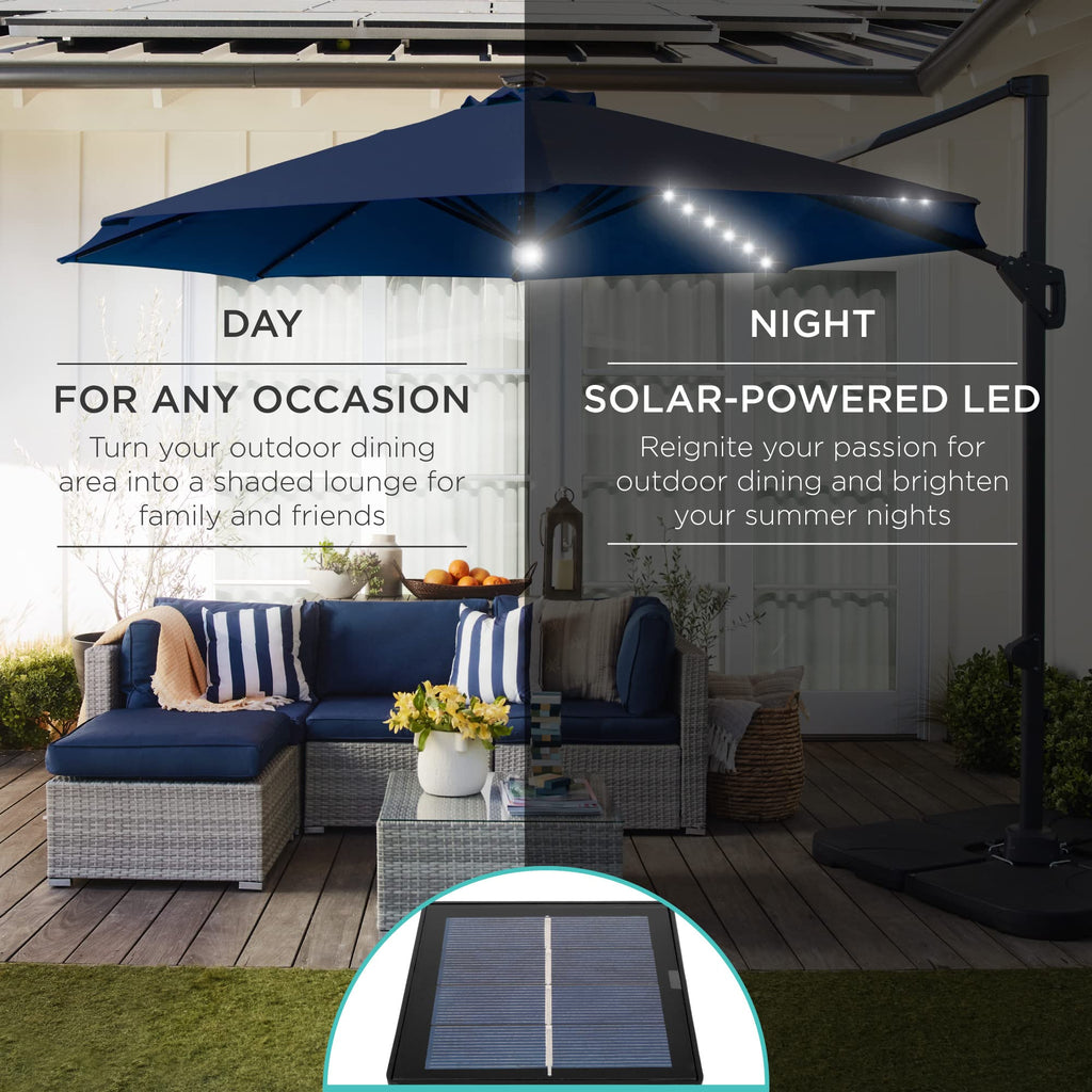 10ft Solar LED Cantilever Patio Umbrella O46846