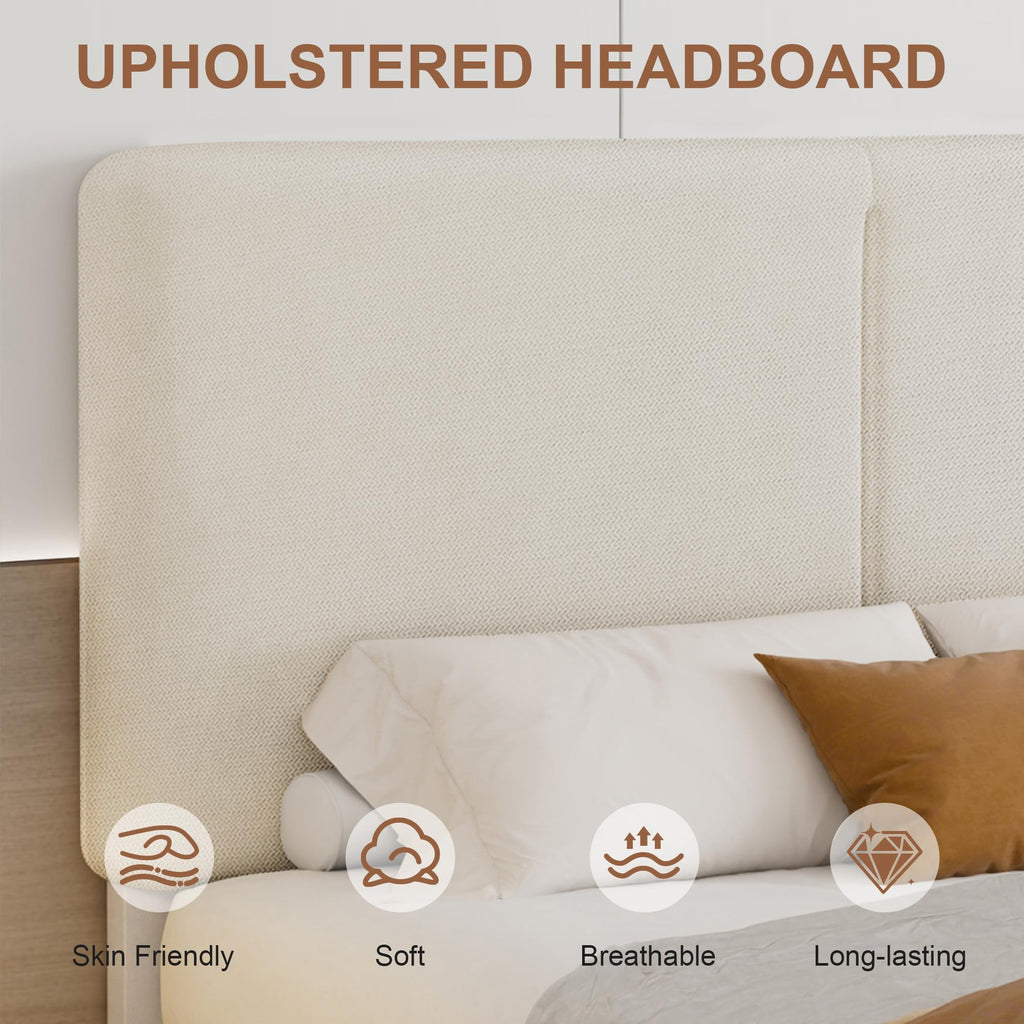Queen Size Upholstered Platform Bed Frame with Headboard O49482