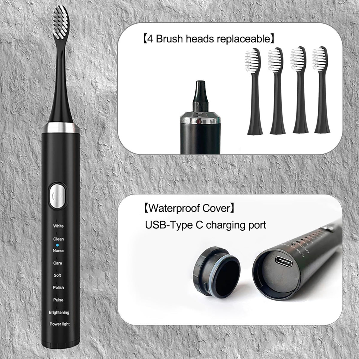 Rechargeable Electric Toothbrush with 4 Replacement Heads U267