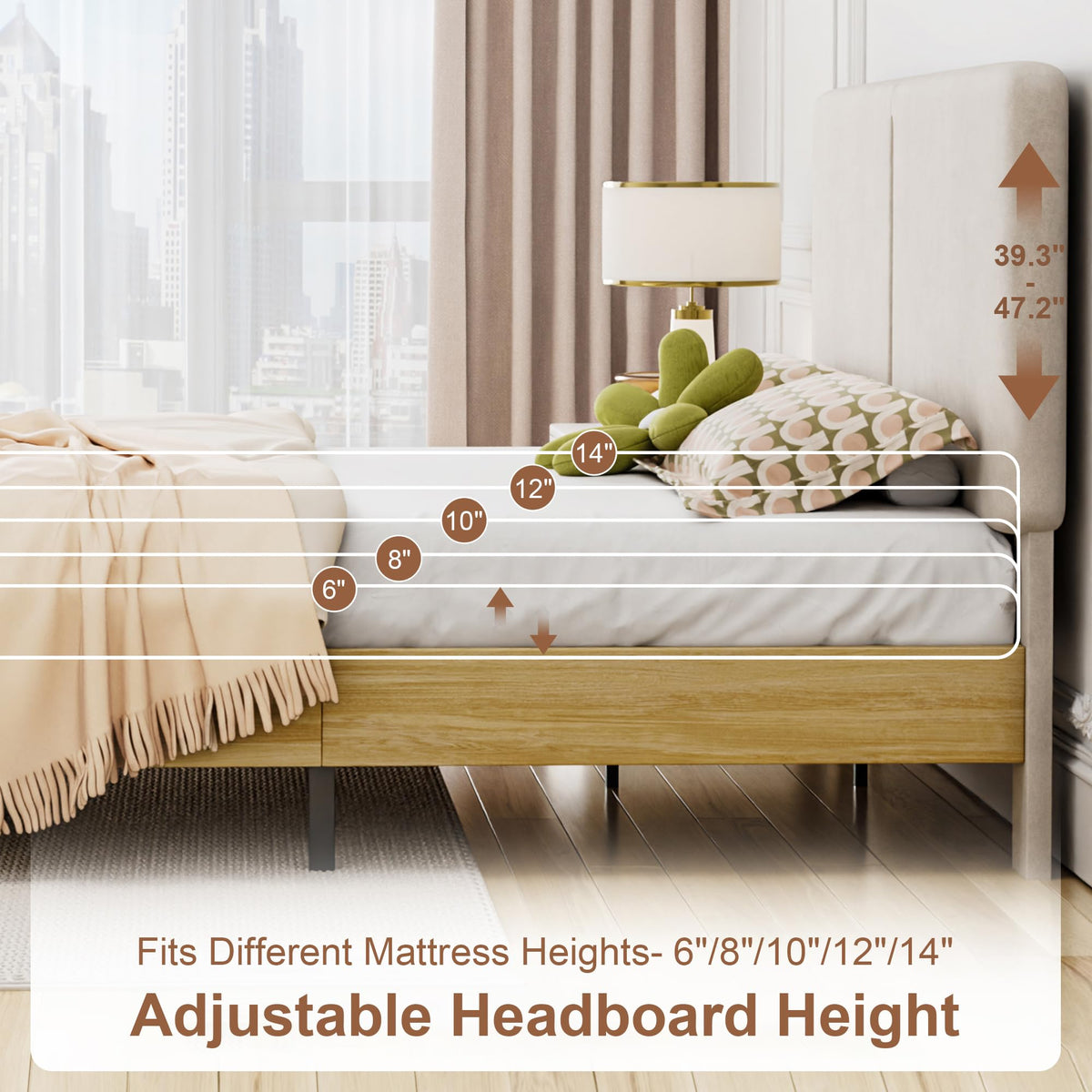 Queen Size Upholstered Platform Bed Frame with Headboard O49482
