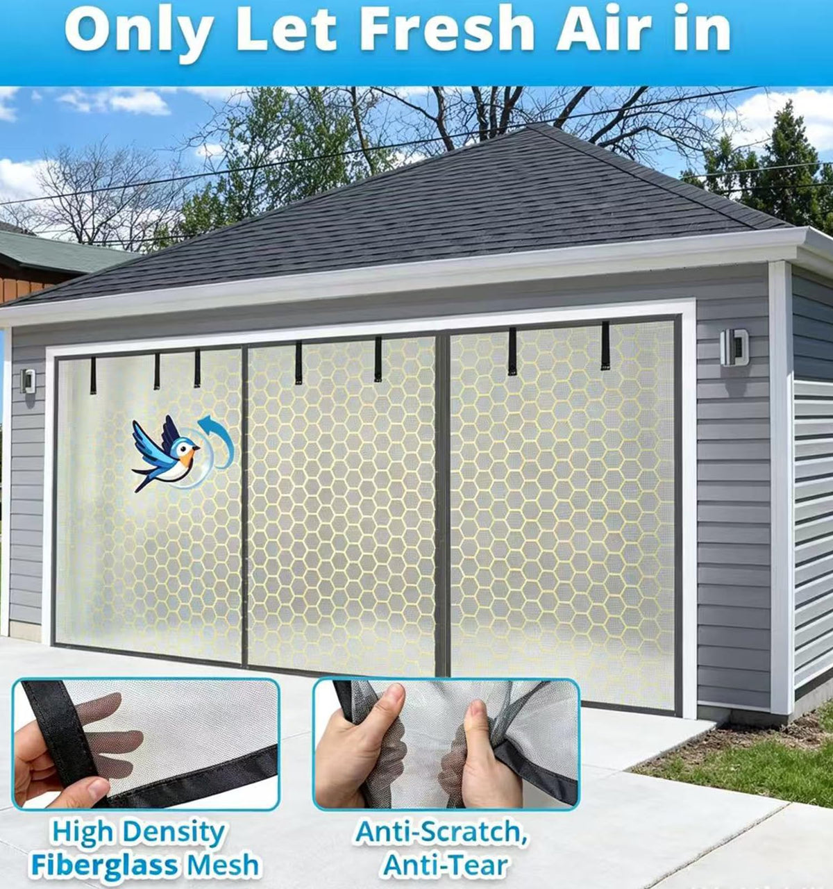 16x8FT Sliver Grey Magnetic Garage Door Screen with Fiberglass Mesh X149787