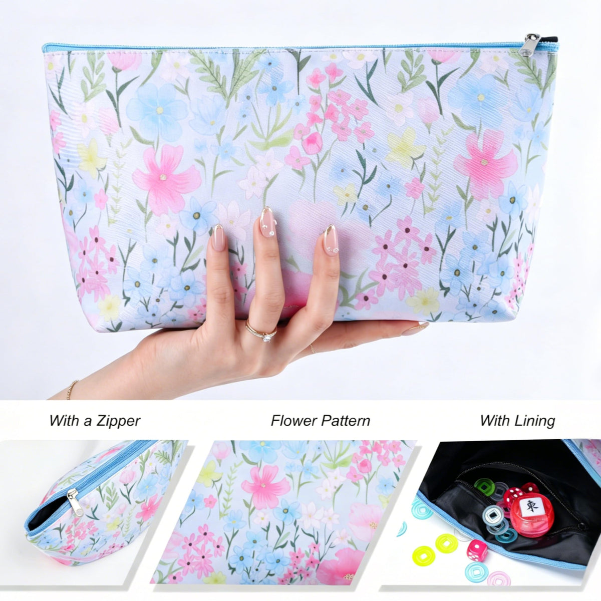 160 Printed Plastic Mahjong Set with Blue Carrying Bag J8829