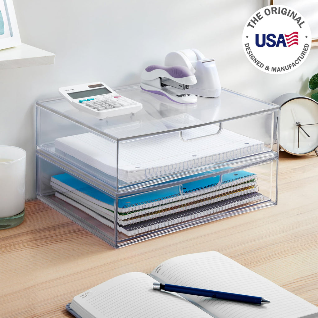 Clear Plastic Stackable Organizer Drawers Set of 2 U222233