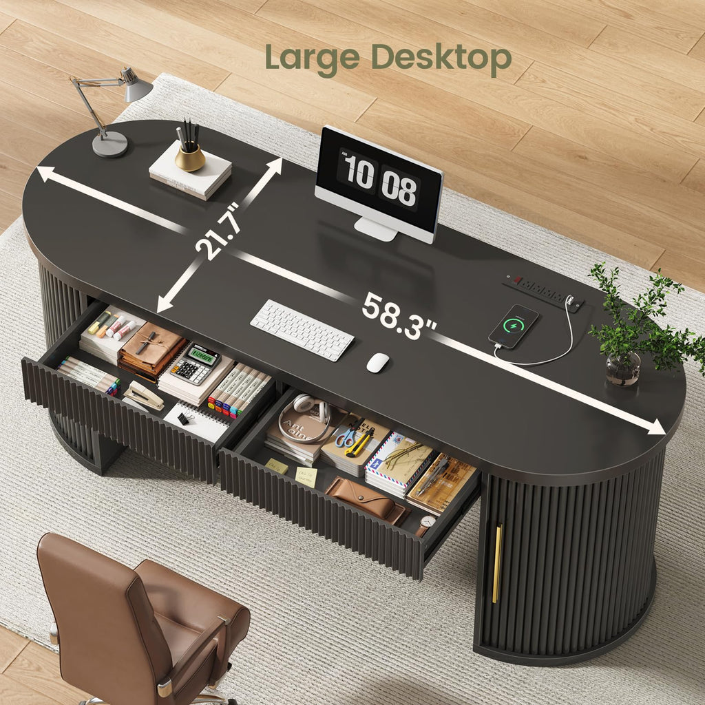 58.3" x 21.7" Fluted Executive Desk with 2 Drawers C9359