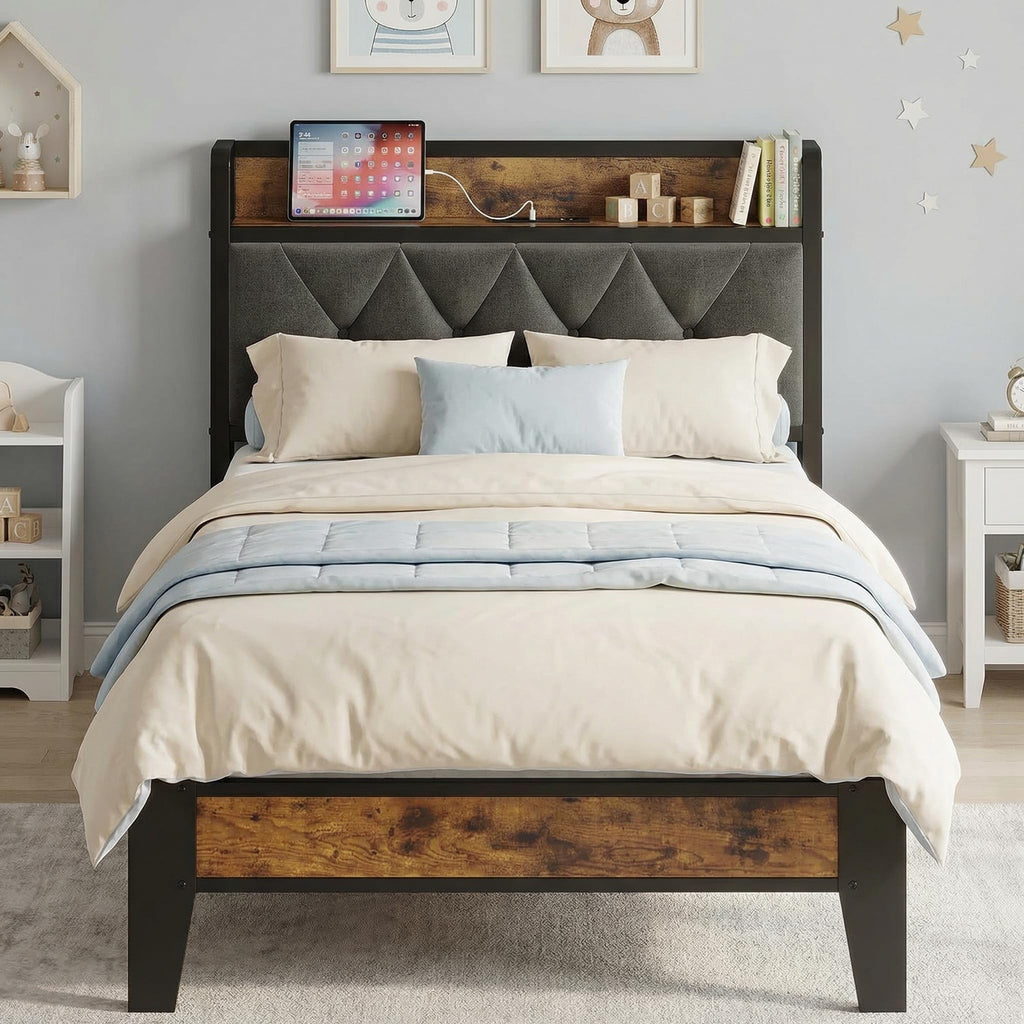 Twin Bed Frame with Storage Headboard Z577