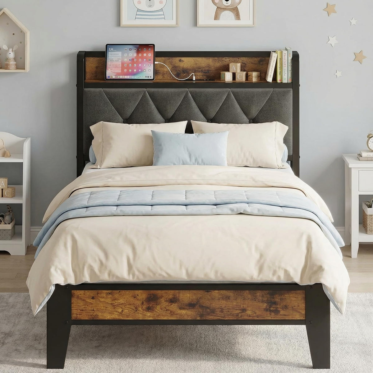 Twin Bed Frame with Storage Headboard Z577