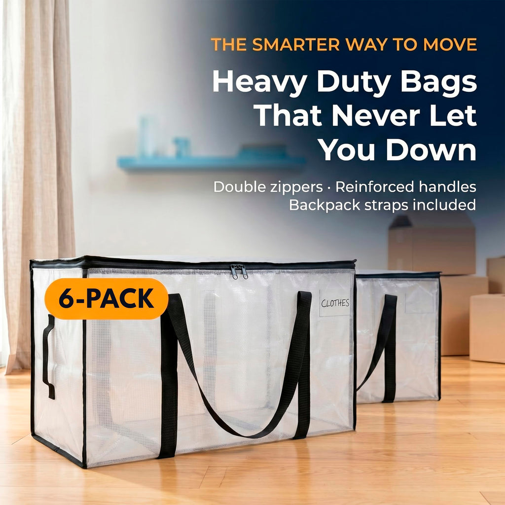 Heavy Duty Water Resistant Storage Bags with Backpack Straps 6 Pack J310381