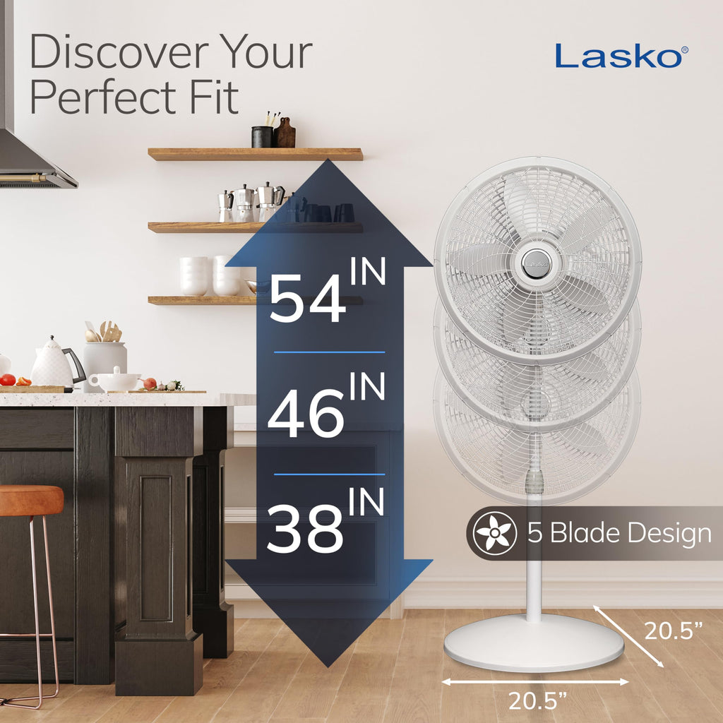 Oscillating Pedestal Fan with Adjustable Height and 3 Cooling Speeds, 18", White C282888