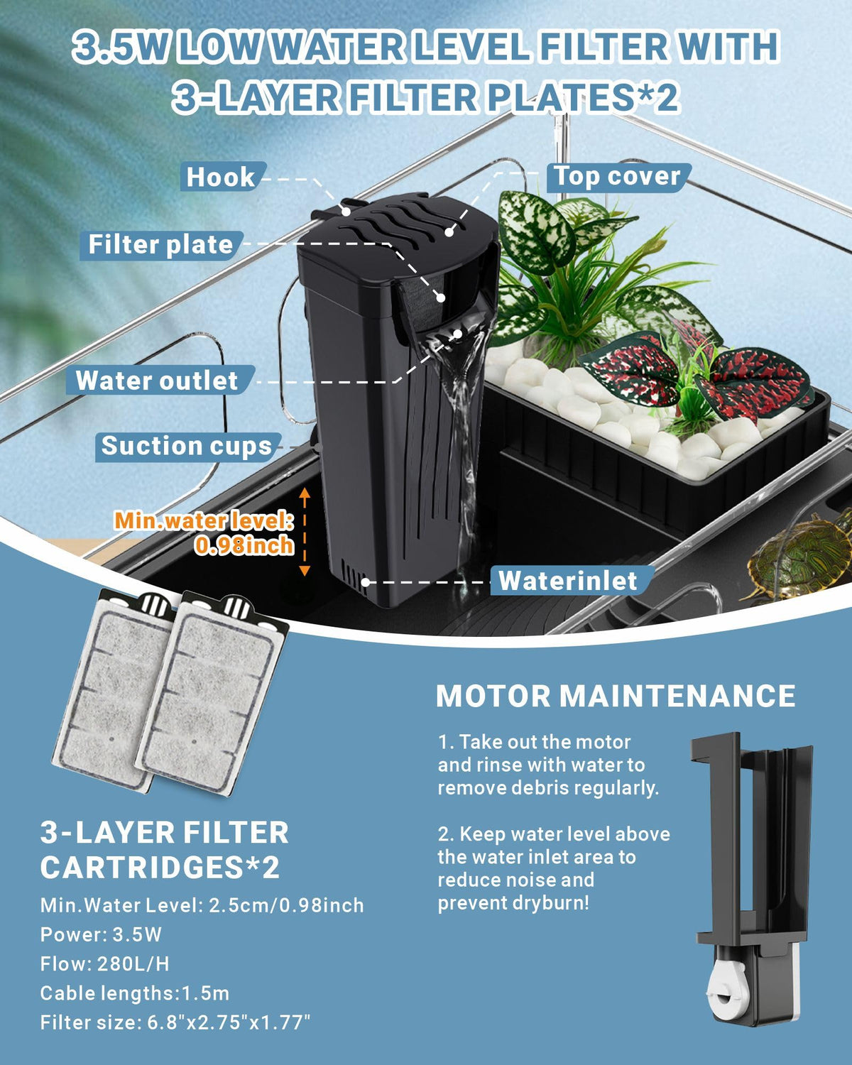 Small Turtle Tank Kit with Adjustable Lamp and Filter D640393